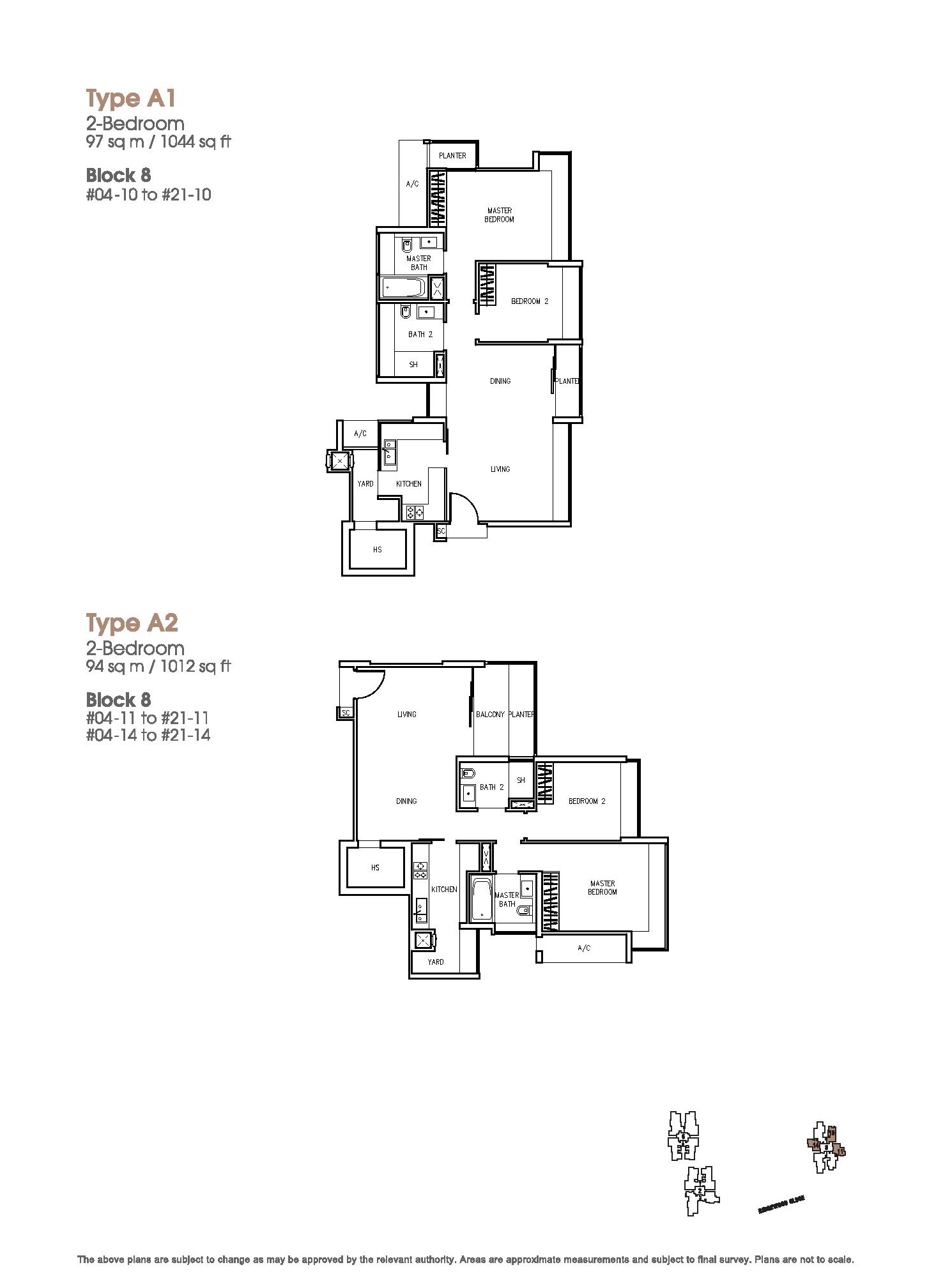 The Trizon 2 Bedroom Floor Plans Type A1 and A2
