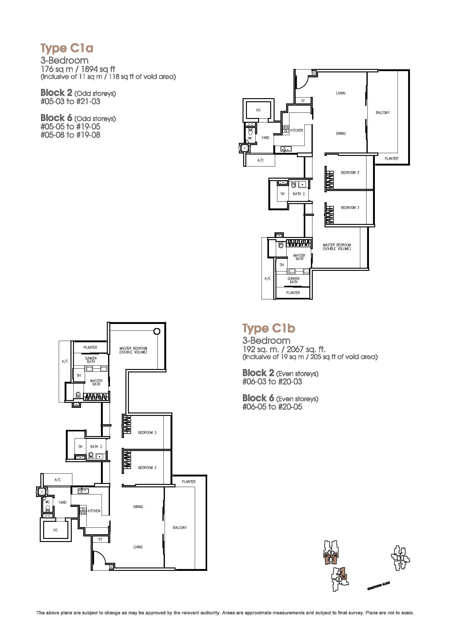 The Trizon 3 Bedroom Floor Plans Type C1a, C1b