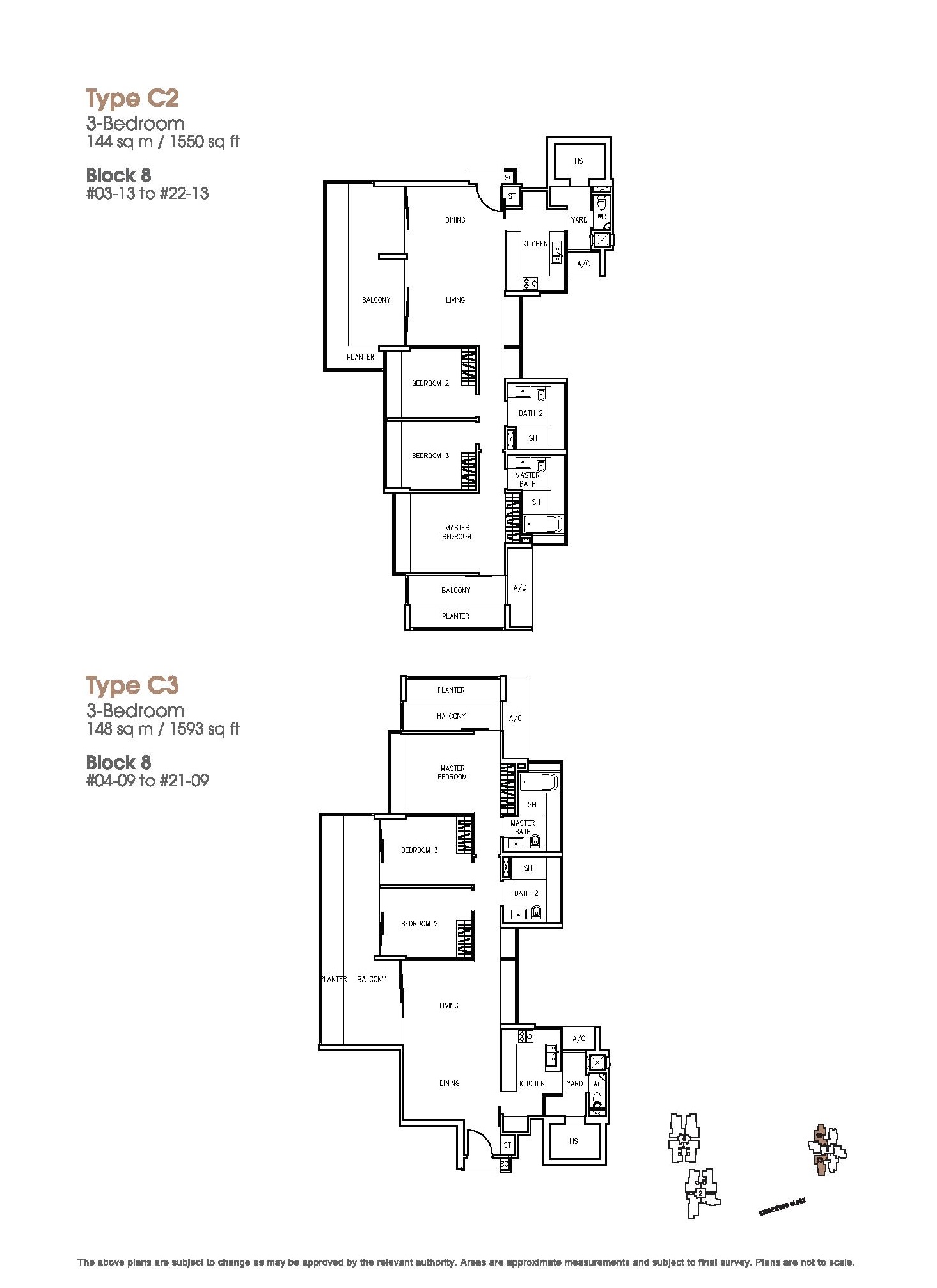 The Trizon 3 Bedroom Floor Plans Type C2 and C3